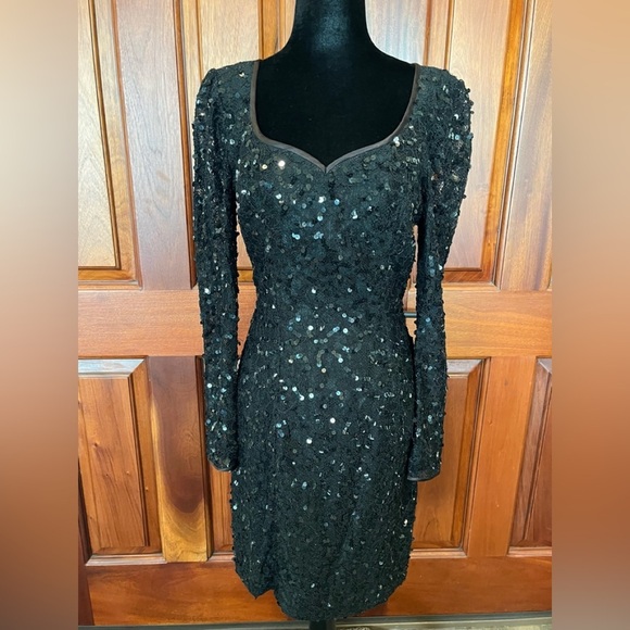 Vintage LILLIE RUBIN Little Black Lace Sequin Dress Cocktail SIZE 6 Sweetheart - Picture 1 of 7